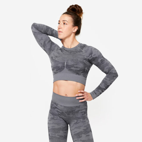 Női fitnesz hosszú ujjú crop top - 900-as Domyos