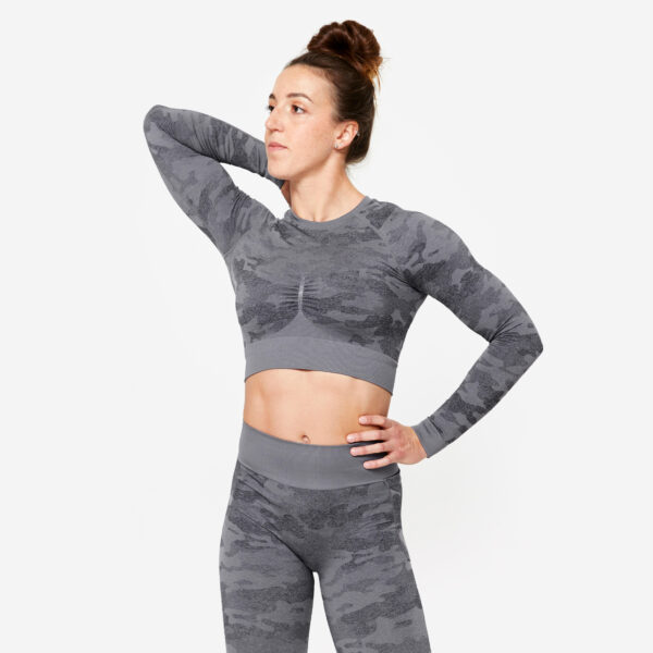 Női fitnesz hosszú ujjú crop top - 900-as Domyos